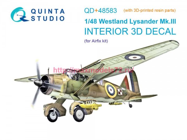 QD+48583   3D Декаль интерьера кабины Westland Lysander Mk.III (Airfix) (с 3D-печатными деталями) (thumb89459)